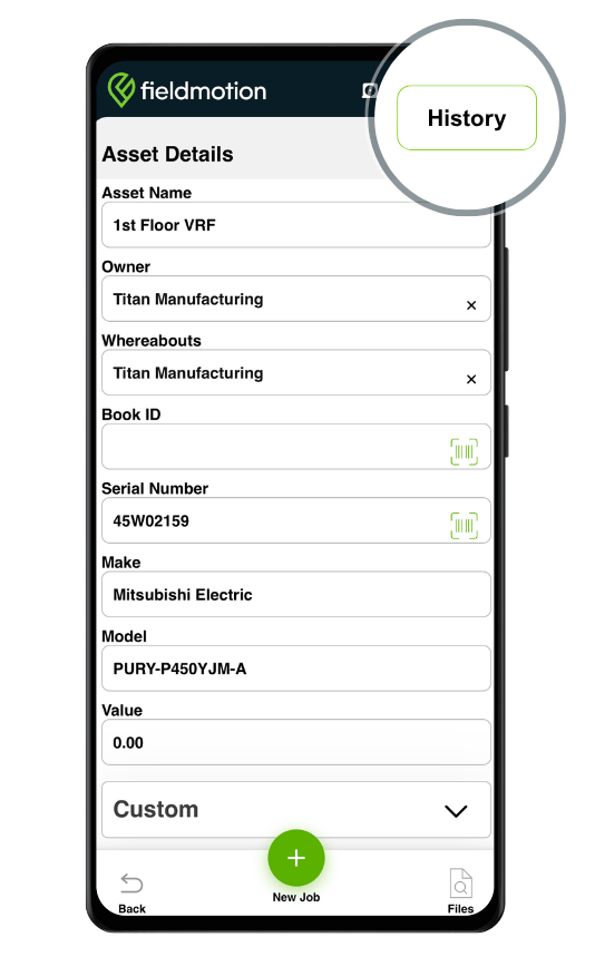 service maintenance asset register & service history