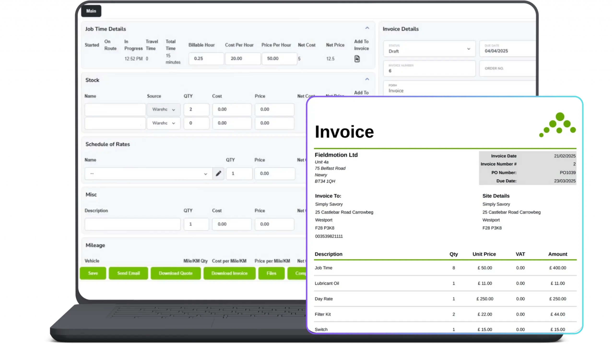 Invoicing Laptop Invoicing with Fieldmotion