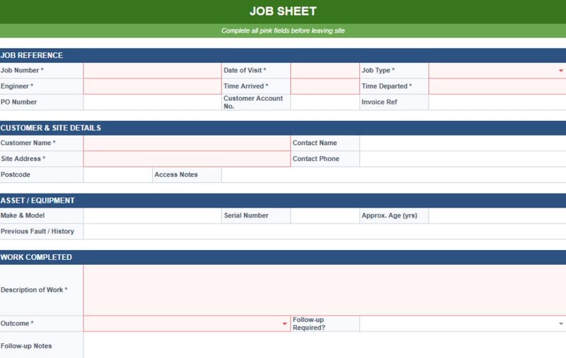 job sheet template job sheet template