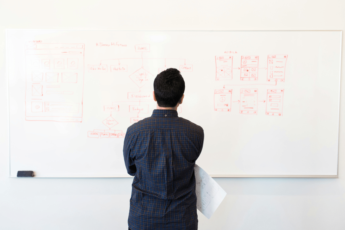 Man looking at whiteboard