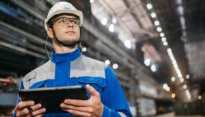 worker using tablet worker using tablet