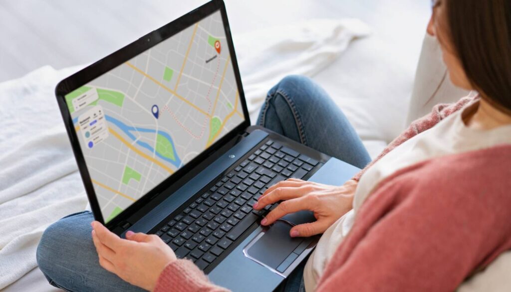 google maps on laptop screen