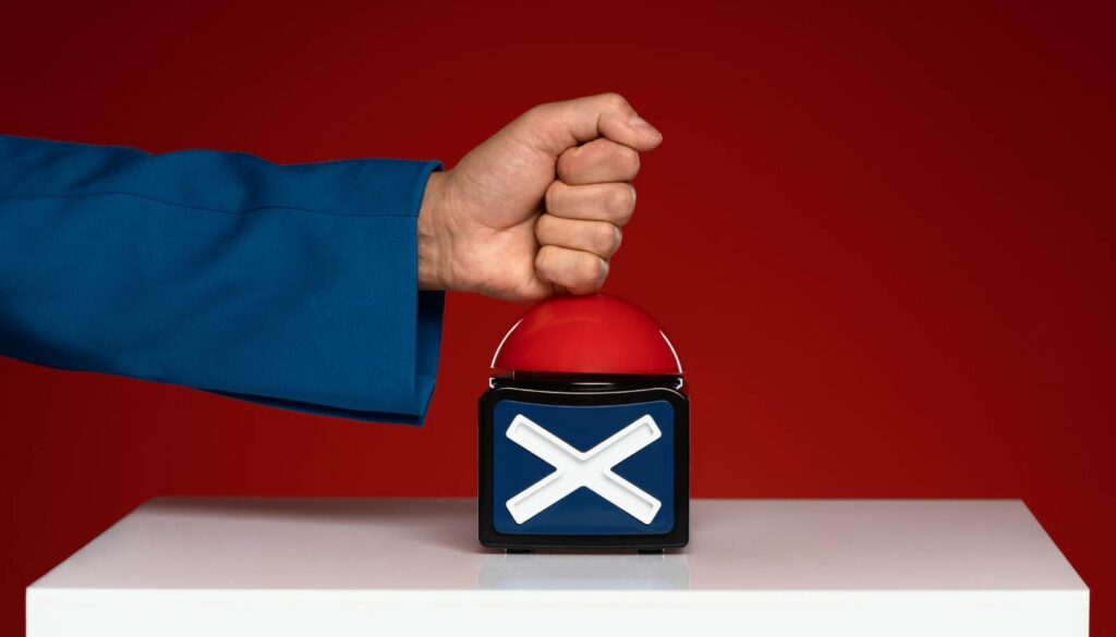 man pressing cancel button