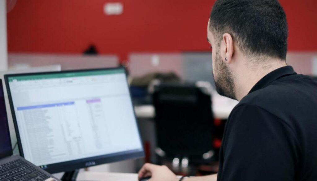 man using work pc