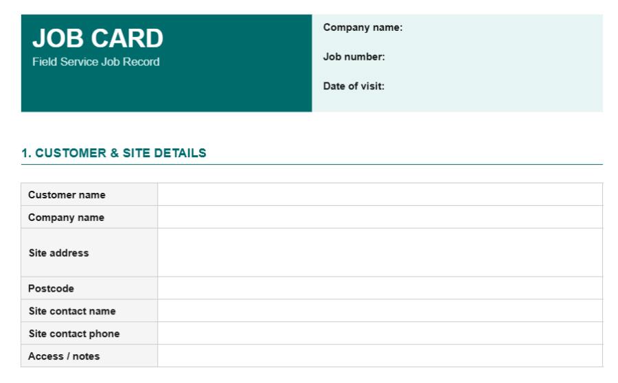 job card template